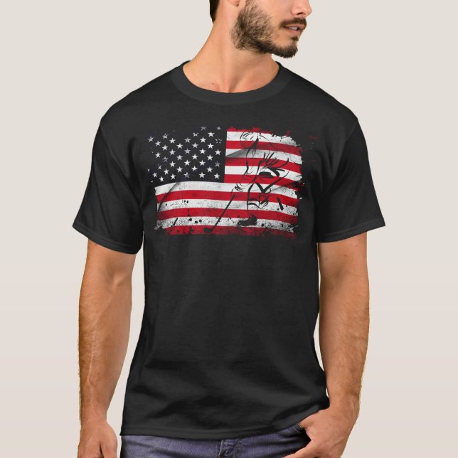 American Flagga Hockey Usa Patriotic T Shirt (Framsida)