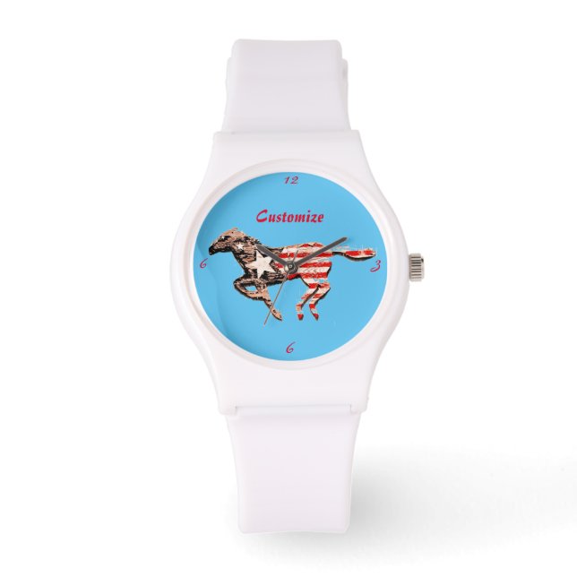 American Flagga Horse Running Thunder_Cove Armbandsur (Framsida)