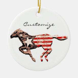 American Flagga Horse Running Thunder_Cove Julgransprydnad Keramik
