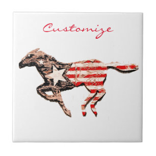 American Flagga Horse Running Thunder_Cove Kakelplatta