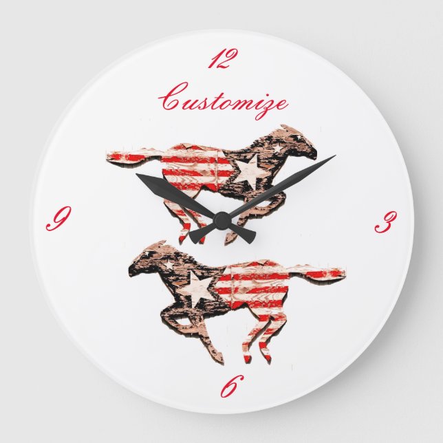 American Flagga Horse Running Thunder_Cove Stor Klocka (Framsida)