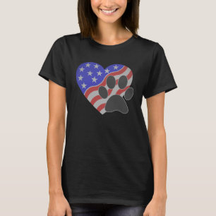 American Flagga Hund and Cat Tass Prin 4:e juli T Shirt
