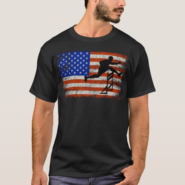 American flagga Hurdles Hurdling Hurdler Running T Shirt (Framsida)