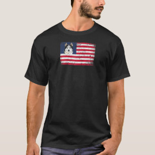 American Flagga Husky Hund, 4:e juli Hund Ragl T Shirt