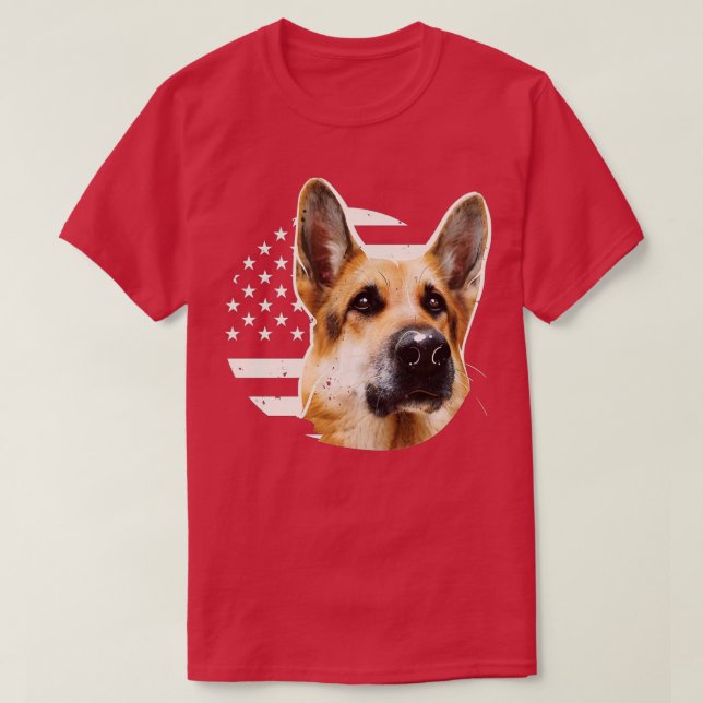 American Flagga I Hund älskare I Patriotic German  T Shirt (Design framsida)