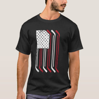 American Flagga Ice Hockey Stick Puck Player Jerse T Shirt