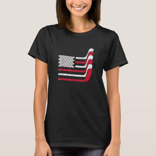 American Flagga Ice Hockey Sticks Hockey Puck T Shirt (Framsida)