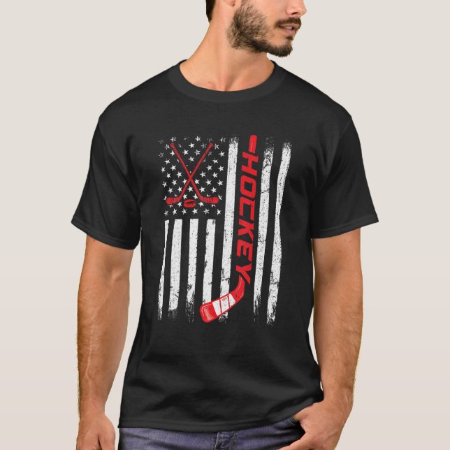 American Flagga Ice Hockey USA Funny Patriotic Spo T Shirt (Framsida)