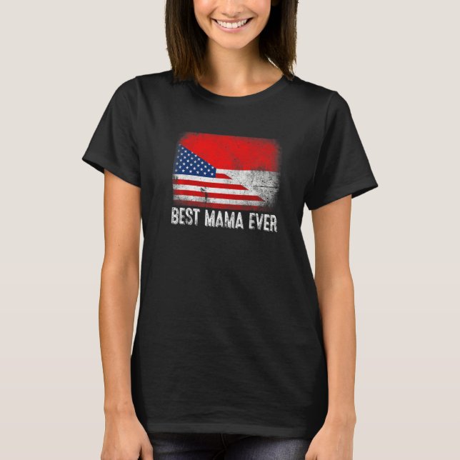 American Flagga & Indonesia Flagga Best Mamma någo T Shirt (Framsida)
