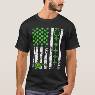American Flagga Irish Heartslag Shamrock St Patric T Shirt