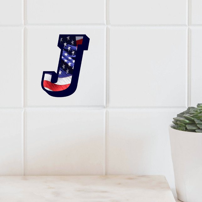 American Flagga "J" Large Photo Ceramic Tile Kakelplatta (American Flag Letter "J" Large Photo Ceramic Tile)