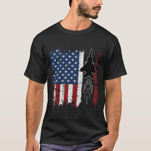 American Flagga Jet Fighter Silhouette F22 Raptor  T Shirt (Framsida)