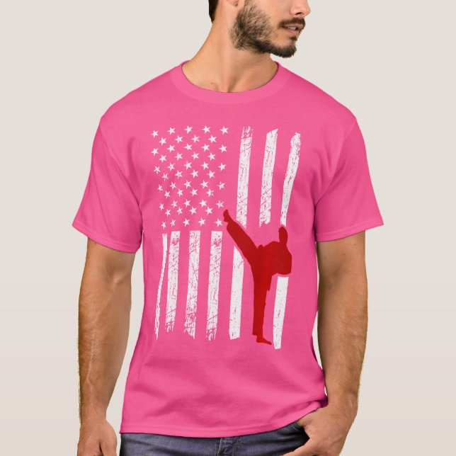 American Flagga Karate Fighter T Shirt (Framsida)