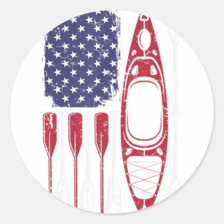American Flagga Kayak Paddle Kayaking 4:e juli Ts Runt Klistermärke