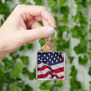 American Flagga Keychain Fyrkantig Silverfärgad Nyckelring
