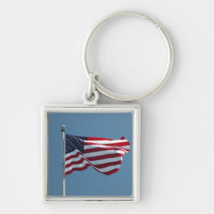 American Flagga Keychain Fyrkantig Silverfärgad Nyckelring