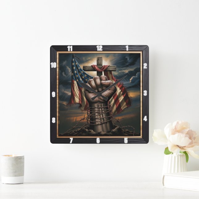 American Flagga Kor Patriot Fyrkantig Klocka (Hem)