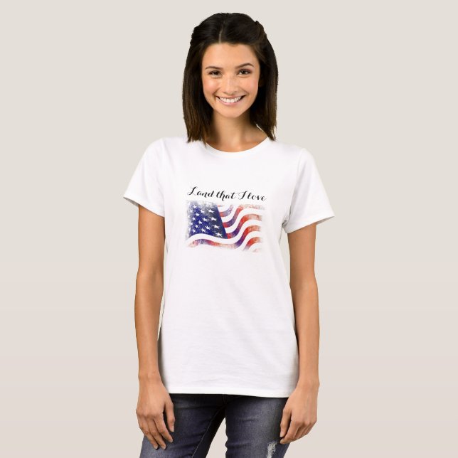 American Flagga Land I Kärlek Patriotic T-Shirt (Hel framsida)