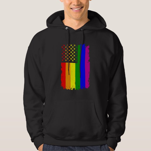 American Flagga LGBT Rainbow Gift for Lesbisk & Ga Hoodie (Framsida)