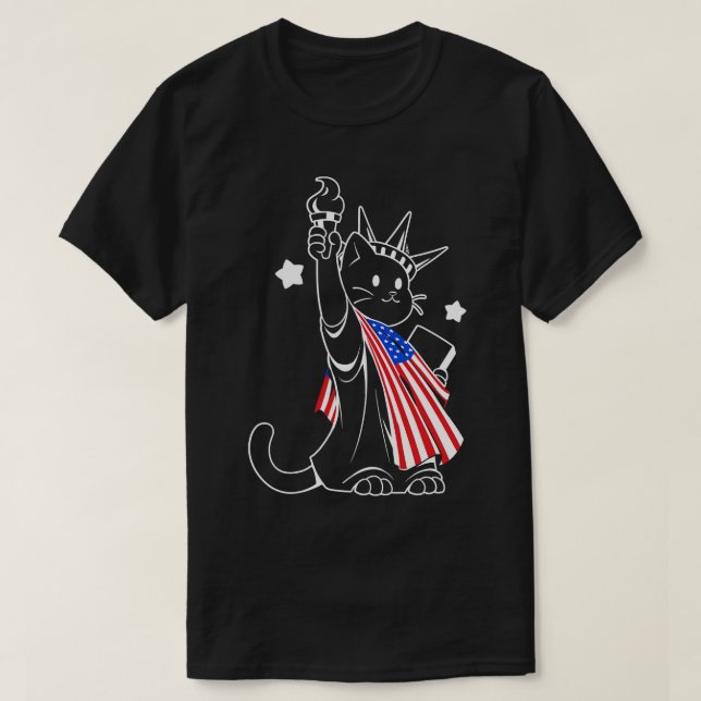 American Flagga Liberty Statue Cat av Tobe Fonseca T Shirt (Design framsida)