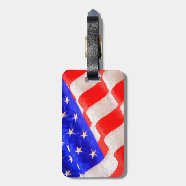 American Flagga Luggage Tag w/läderband Bagagebricka (Baksidan Lodrät)