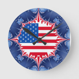 American Flagga Mandelbrot Rund Klocka