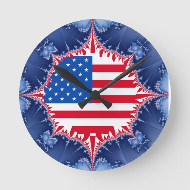 American Flagga Mandelbrot Rund Klocka (Framsida)