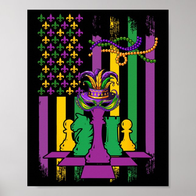 American Flagga Mardi Gras Chess Player Team Funny Poster (Framsidan)