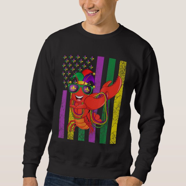 American Flagga Mardi Gras Kräftor Dabbing Lång Ärmad Tröja (Framsida)