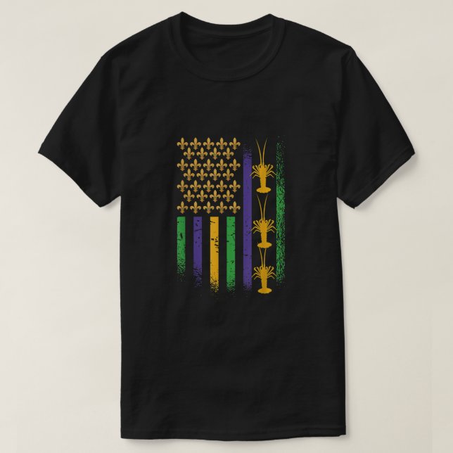 American Flagga Mardi Gras Kräftor USA flagga Mard T Shirt (Design framsida)