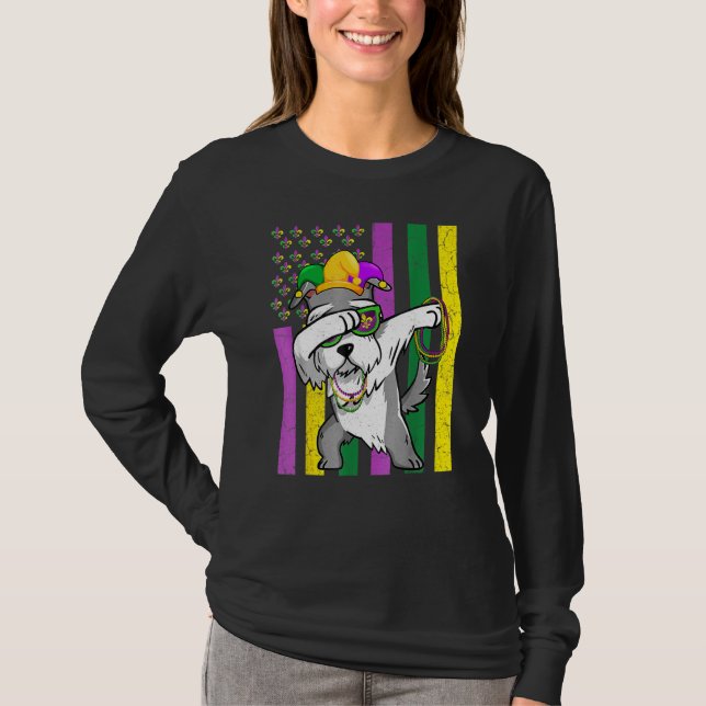 American Flagga Mardi Gras Schnauzer Hund Festival T Shirt (Framsida)