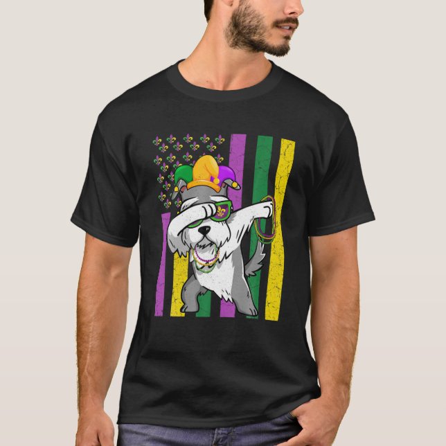 American Flagga Mardi Gras Schnauzer Hund Festival T Shirt (Framsida)