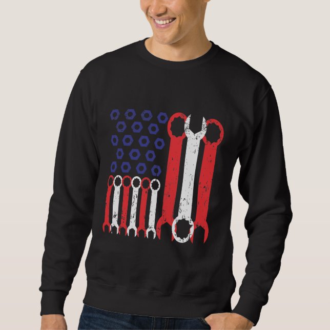 American Flagga Mechanic Verktyg USA Kärlek Crafts Lång Ärmad Tröja (Framsida)