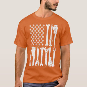 American Flagga Mechanic Wrench Patriotic Auto Tec T Shirt