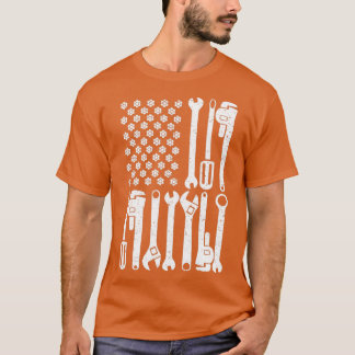 American Flagga Mechanic Wrench Patriotic Auto Tec T Shirt