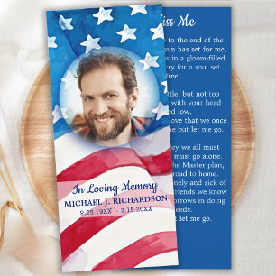 American Flagga Memorial Prayer Bookmark med Photo