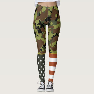 American Flagga Militär Grönt Camo Leggings
