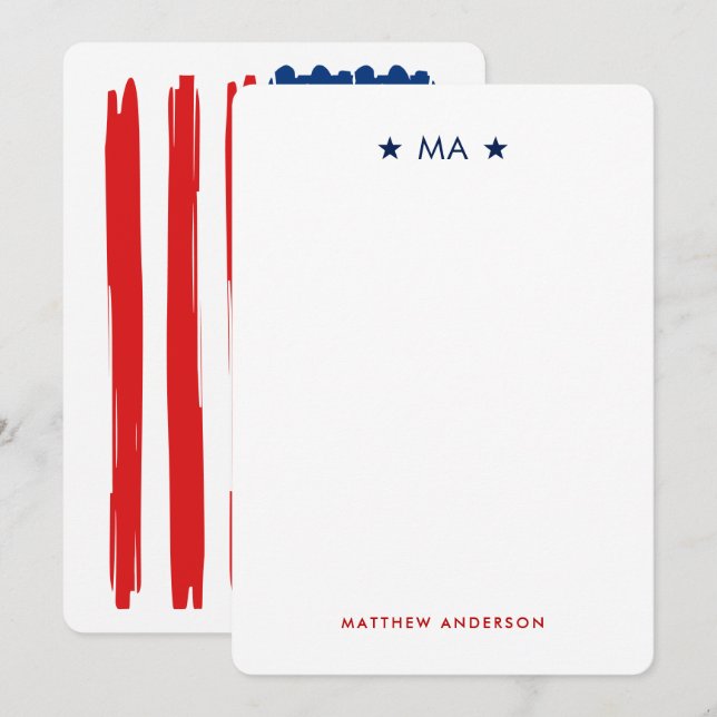 American Flagga Monogram & Namn Personal Stationer Anteckningskort (Fram/baksida)