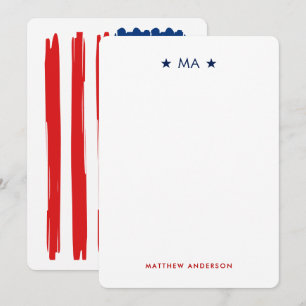 American Flagga Monogram & Namn Personal Stationer Anteckningskort