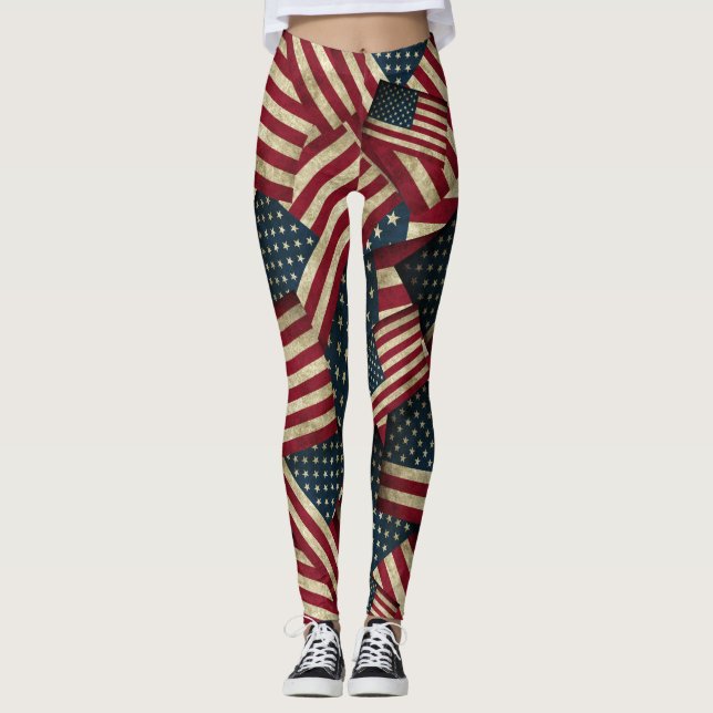 American Flagga Mönster Patriotic Leggings (Framsida)