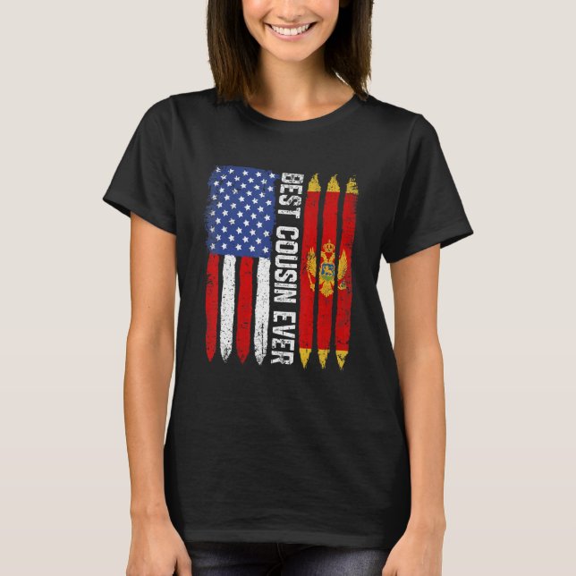 American Flagga Montenegro Flagga Best Cousin All  T Shirt (Framsida)