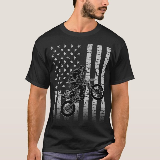 American Flagga Motocross Dirt Bike T Shirt (Framsida)