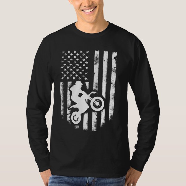 American Flagga Motorcross Braap Dirt Bike Off Roa T Shirt (Framsida)