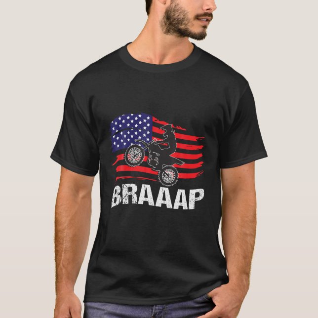 American Flagga Motorcross Braap Dirt Bike Off Roa T Shirt (Framsida)