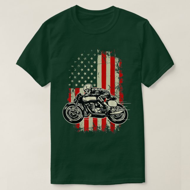 American Flagga Motorcycle Skeleton Biker Bobber  T Shirt (Design framsida)