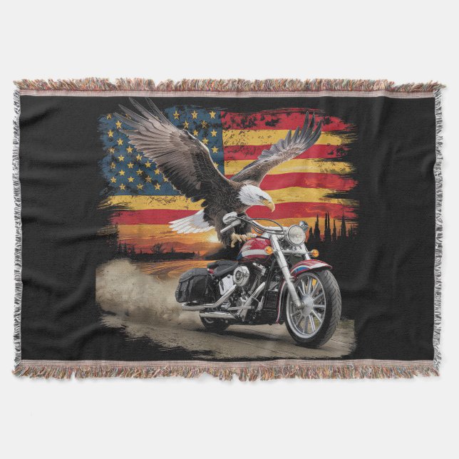 American Flagga Motorcycle Tshirt USA flagga Biker Filt (Framsidan)