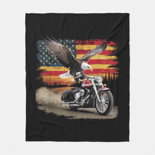 American Flagga Motorcycle Tshirt USA flagga Biker Fleecefilt (Framsidan)