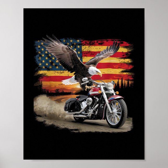 American Flagga Motorcycle Tshirt USA flagga Biker Poster (Framsidan)