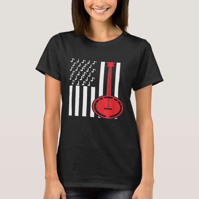 American Flagga Musik noter Banjo T Shirt (Framsida)
