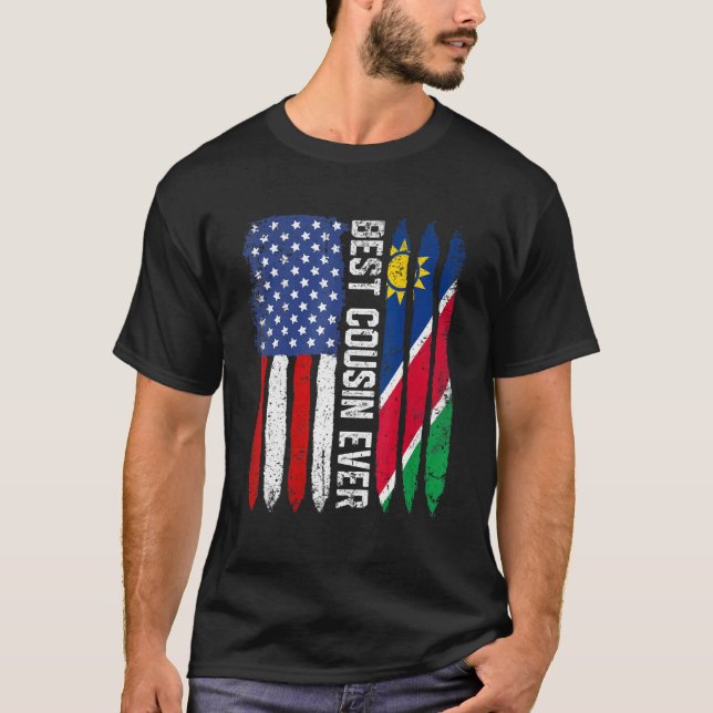 American Flagga Namibia Flagga Best Cousin All Fam T Shirt (Framsida)